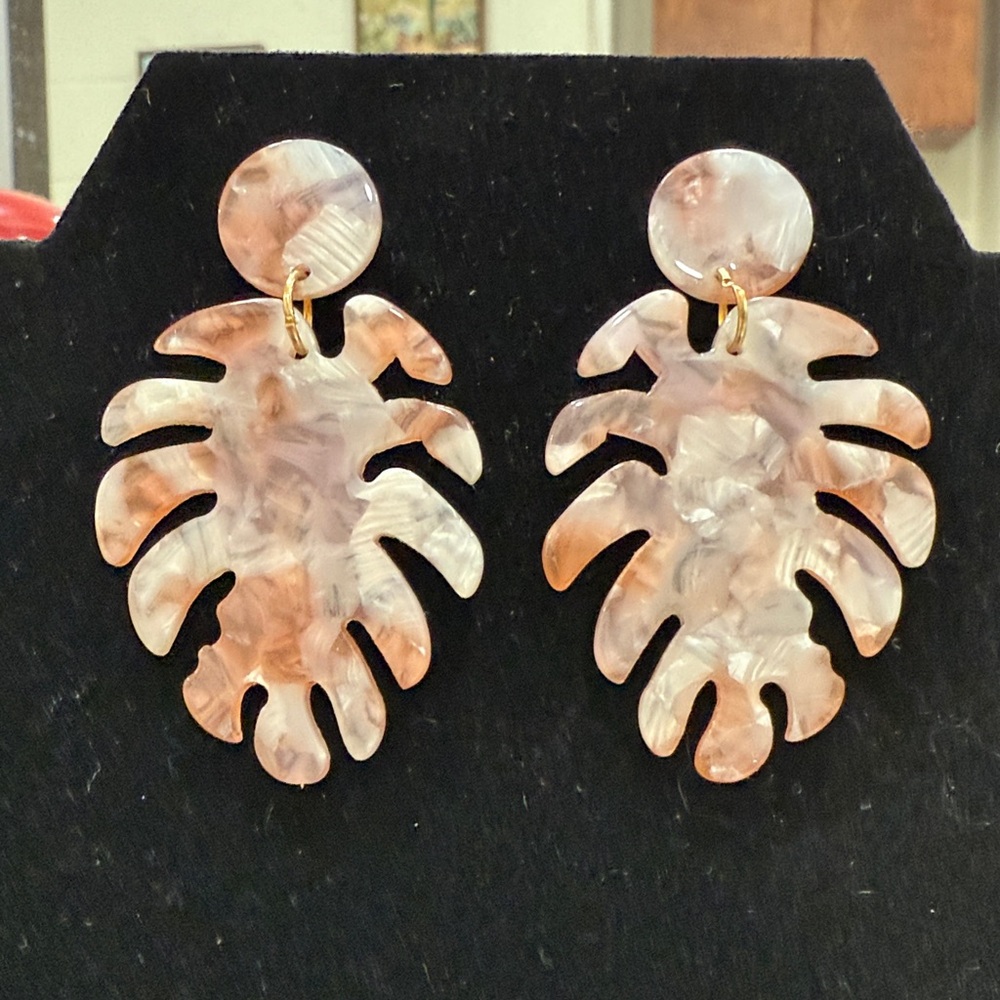 Pink Leaf Drop Earrings